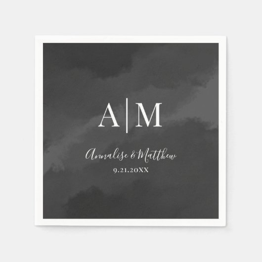 Elegante Minimalistische Schwarz-weiße Monogramm-H Serviette (Vorderseite)