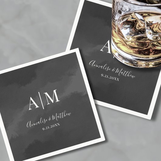 Elegante Minimalistische Schwarz-weiße Monogramm-H Serviette