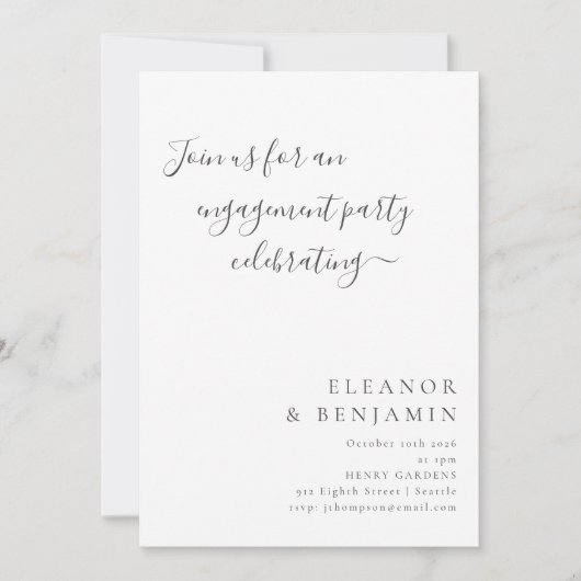 Elegante Minimalistische Schwarz-weiße Script-Verl Einladung (Vorderseite)