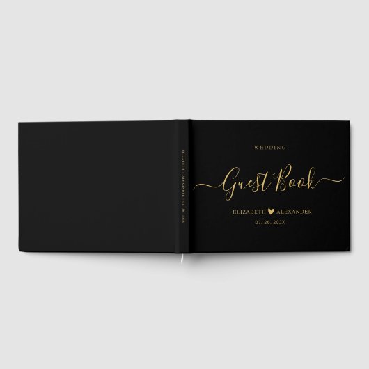 Elegante Minimalistische Schwarze Hochzeit Gästebuch (Voll)