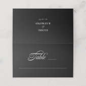 Elegante Minimalistische Schwarze Hochzeit Platzkarte (Außenseite Aufgefaltet)