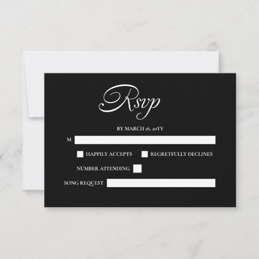 Elegante Minimalistische Schwarze Hochzeit RSVP Karte (Vorderseite)