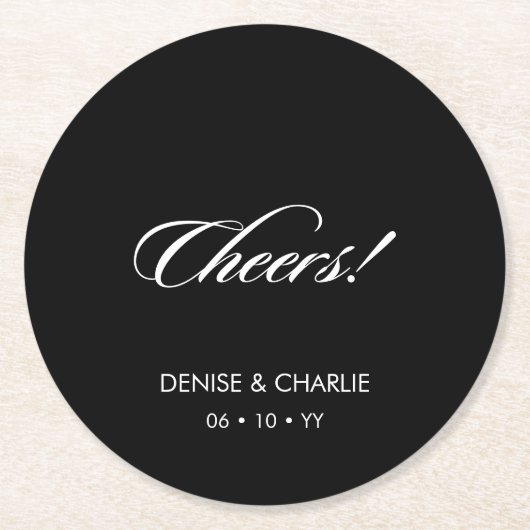 Elegante Minimalistische Schwarze Hochzeit Runder Pappuntersetzer (Vorderseite)