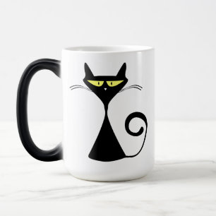 Elegante minimalistische schwarze Katzenkunst Verwandlungstasse
