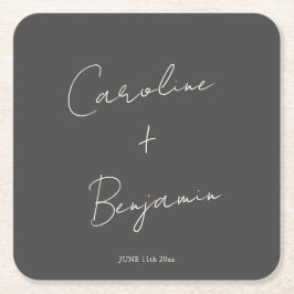 Elegante minimalistische schwarze Schrift Hochzeit Rechteckiger Pappuntersetzer
