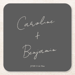 Elegante minimalistische schwarze Schrift Hochzeit Rechteckiger Pappuntersetzer
