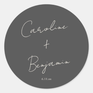 Elegante minimalistische schwarze Schrift Hochzeit Runder Aufkleber