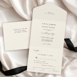 Elegante minimalistische schwarze und elfenbeinfar all in one einladung