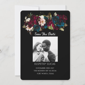 Elegante minimalistische schwarze und florale Hoch Save The Date