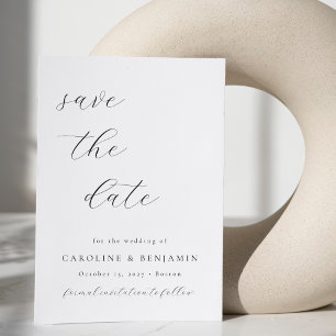Elegante minimalistische schwarze weiße Kalligrafi Save The Date