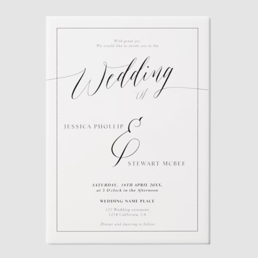 Elegante Minimalistische Script Classic Frame Wedd Pergament Einladungen (Vorderseite)