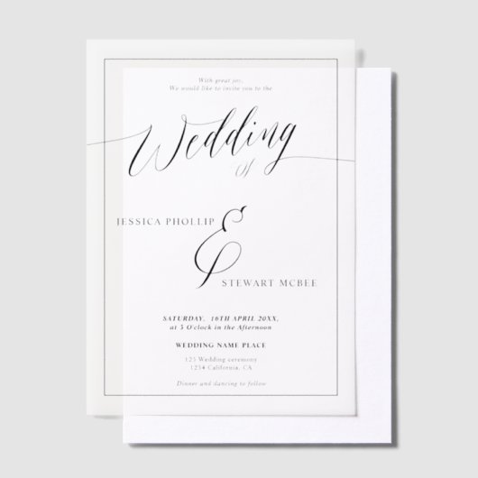 Elegante Minimalistische Script Classic Frame Wedd Pergament Einladungen (Versetzt)