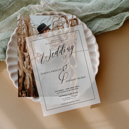Elegante Minimalistische Script Classic Frame Wedd Pergament Einladungen