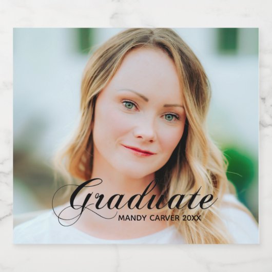 Elegante Minimalistische Script-Foto-Graduation-Pa Schaumweinetikett (Einzelnes Label)