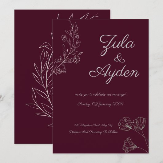 Elegante Minimalistische Script-Hochzeit Einladung (Vorne/Hinten)