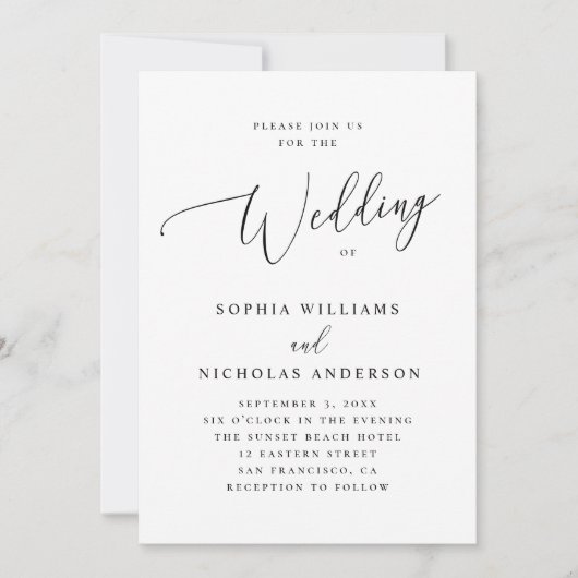 Elegante Minimalistische Script-Hochzeit | Formale Einladung (Vorderseite)