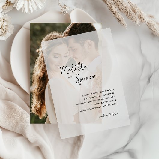 Elegante Minimalistische Script-Hochzeit Pergament Einladungen