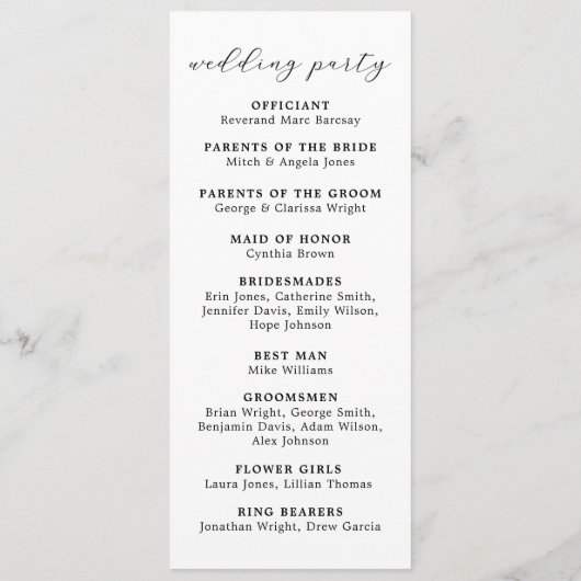 Elegante Minimalistische Script-Hochzeit Programm (Rückseite)