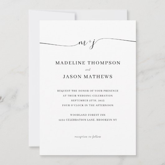 Elegante Minimalistische Script Monogram Wedding Einladung (Vorderseite)