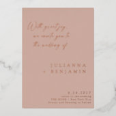 Elegante Minimalistische Script Wedding Blush Rose Folieneinladung (Vorderseite)