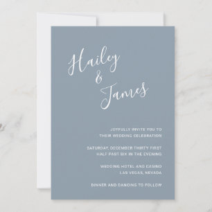 Elegante Minimalistische Simple Dusty Blue Wedding Einladung