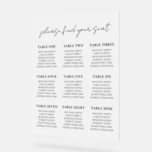 Elegante Minimalistische Skriptsitzkarte Acrylschild (Winkel)