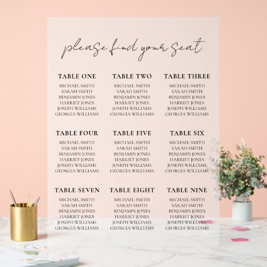 Elegante Minimalistische Skriptsitzkarte Acrylschild (Hochzeit)