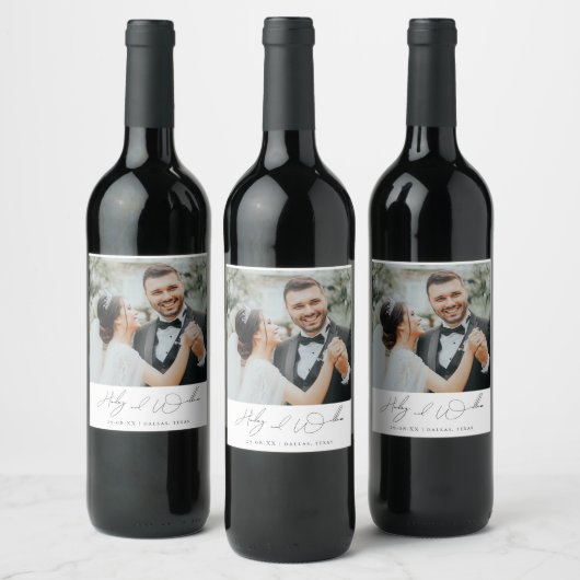 Elegante Minimalistische Skripttypografie-Hochzeit Weinetikett (Flaschen)