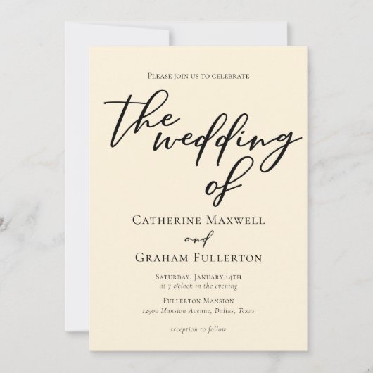 Elegante Minimalistische Typografie aus Elfenbein Einladung (Vorderseite)