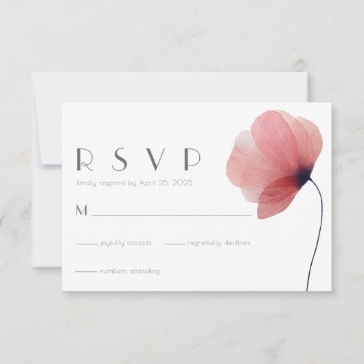 Elegante Minimalistische Wasserfarbe Mohnblüte Hoc RSVP Karte (Vorderseite)