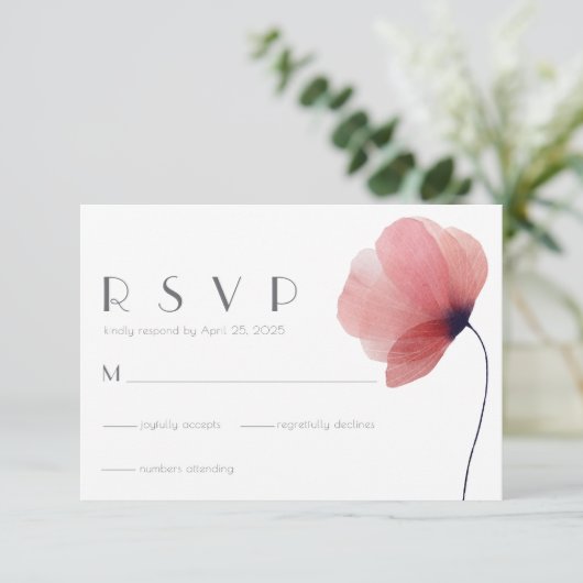 Elegante Minimalistische Wasserfarbe Mohnblüte Hoc RSVP Karte (Stehend Vorderseite)
