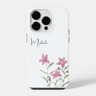 Elegante minimalistische Wasserfarbe rosa Wildblum iPhone 14 Pro Hülle