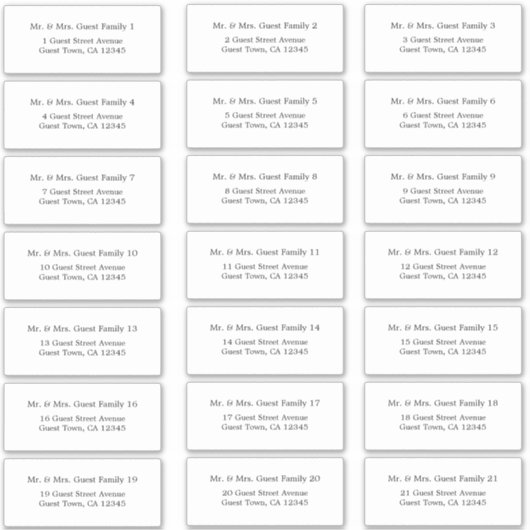 Elegante Minimalistische Wedding Guest Address Lab Aufkleber (Vorderseite)