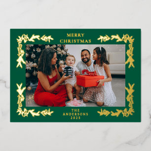 Elegante minimalistische Weihnachtsfamilienfoto mi Folien Feiertagskarte