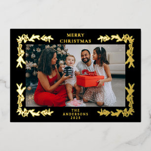 Elegante minimalistische Weihnachtsfamilienfoto mi Folien Feiertagskarte