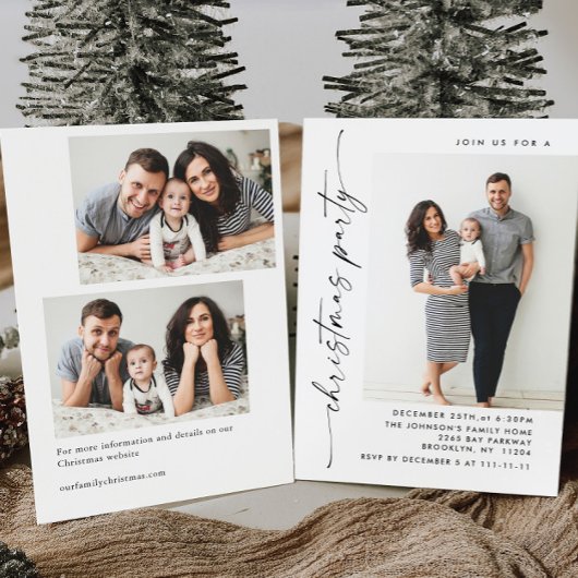 Elegante Minimalistische Weihnachtsfeier 3 Foto Einladung