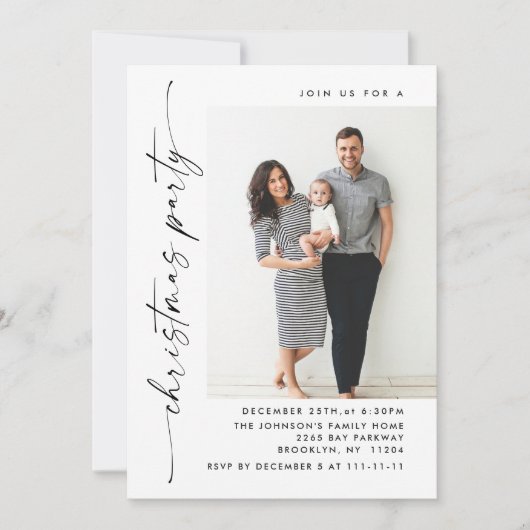 Elegante Minimalistische Weihnachtsfeier 3 Foto Einladung (Vorderseite)