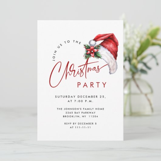 Elegante Minimalistische Weihnachtsfeier Einladung (Stehend Vorderseite)