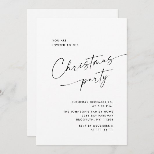 Elegante Minimalistische Weihnachtsfeier Einladung (Vorne/Hinten)