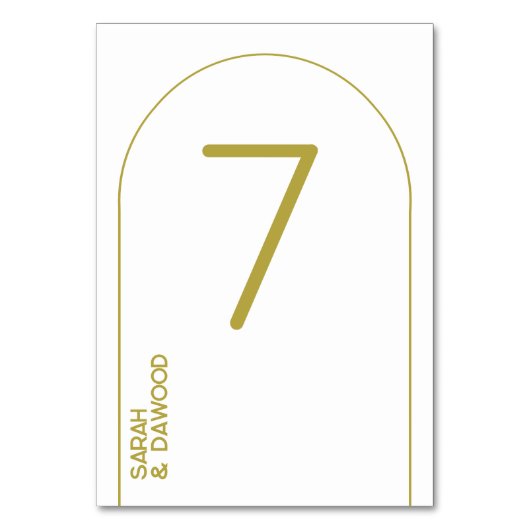 Elegante Minimalistische Weiße Brass-Hochzeit Tischnummer (Vorderseite)