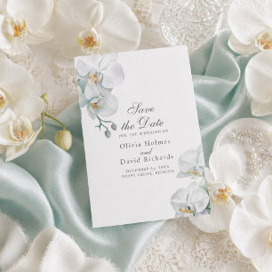 Elegante minimalistische weiße Orchideen Save-the- Save The Date