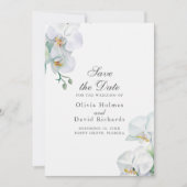 Elegante Minimalistische White Orhids Save the Dat Date (Vorderseite)