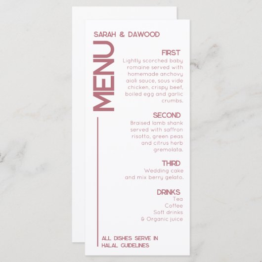 Elegante Minimalistische White Rose Menükarte (Vorne/Hinten)