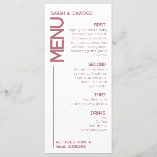 Elegante Minimalistische White Rose Menükarte (Vorderseite)