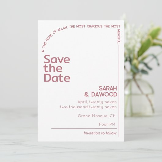 Elegante Minimalistische White Rose Save The Date (Stehend Vorderseite)