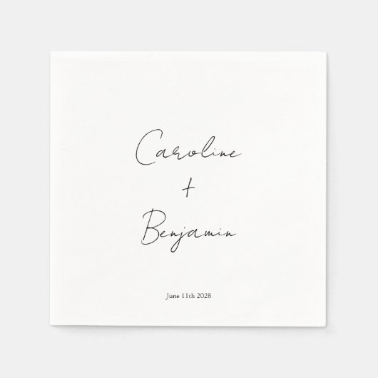 Elegante Minimalistische White Script Wedding Cust Serviette (Vorderseite)