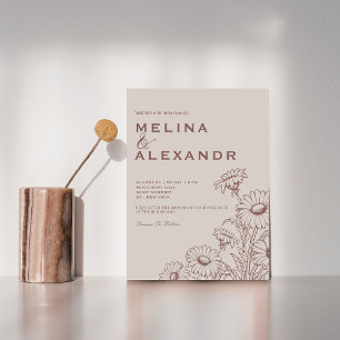 Elegante minimalistische Wildblumen-Botanik-Hochze Einladung