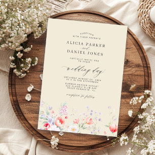 Elegante minimalistische Wildblumen-Hochzeit in Be Einladung