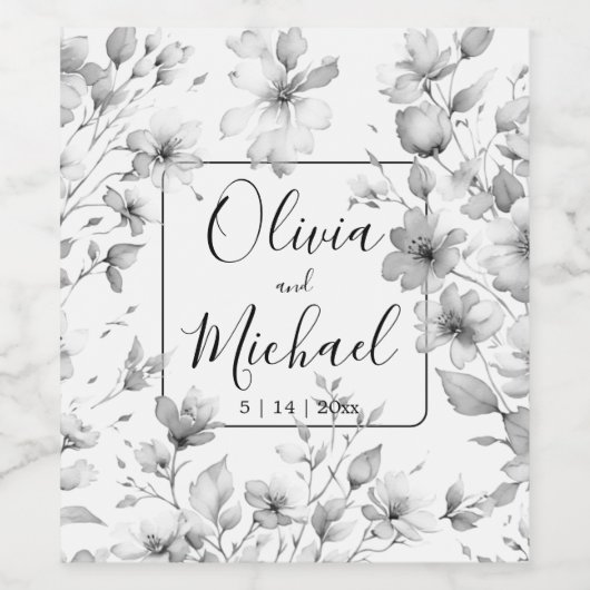 Elegante minimalistische Wildblumen Weinetikett (Einzelnes Label)