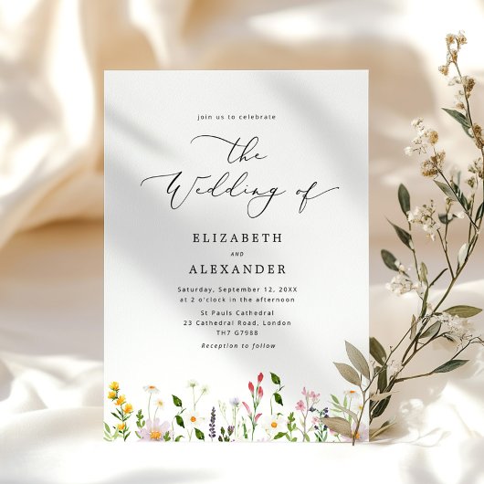 Elegante minimalistische Wildblumenhochzeit Einladung
